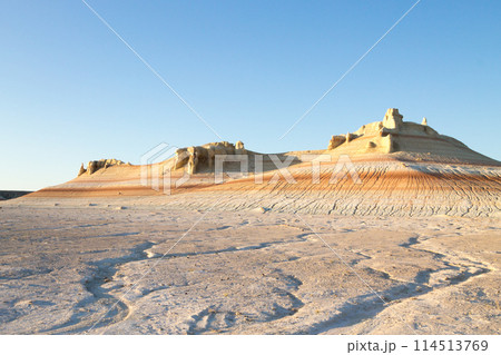 Kyzylkup area landscape, Mangystau desert. Rock strata formations 114513769