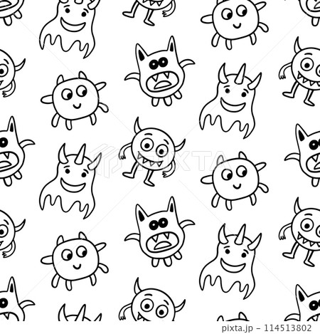 Cute Halloween Monsters Creatures Seamless Pattern Cute Halloween Monsters Creatures Seamless Pattern 114513802