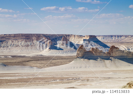 Bozzhira valley aerial view, Mangystau region, Kazakhstan 114513833