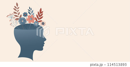 Head silhouette profile Mental health concept. Mood disorder.Campaign World mental health day. awareness. Metaphor bipolar disorder.Psychological problems.Emotional burnout.OurMindsMatter 114513893