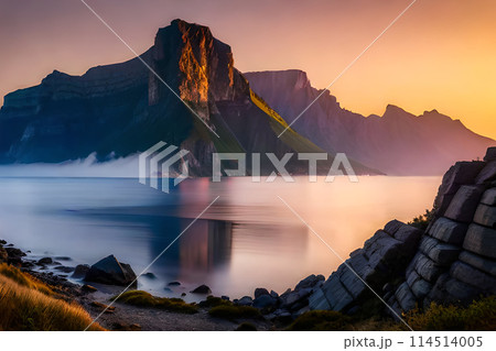 Fantastic sunset on the Sea coast with beautiful colors and great light. 114514005