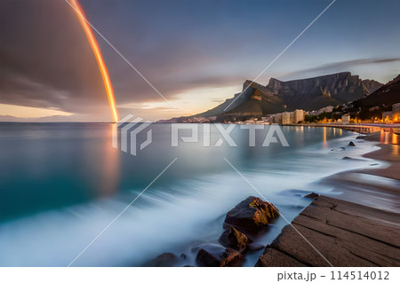 Fantastic sunset on the Sea coast with beautiful colors and great light. 114514012