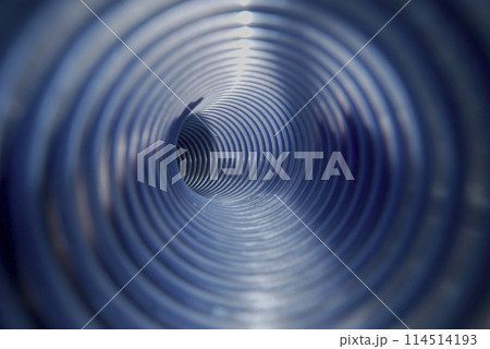 Drainage system.Blue, corrugated pipe. Photo from the inside. Drainage system.Blue, corrugated pipe. Photo from the inside. 114514193