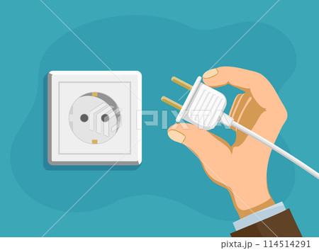 Human hand holds an electrical plug Human hand holds an electrical plug 114514291