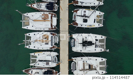 Deflated Yachts Docked At Sea Marina Top Point Of View  114514487
