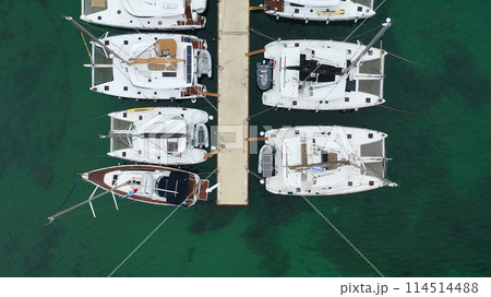 View From Above Of Sailboats Berthed At Marina 114514488