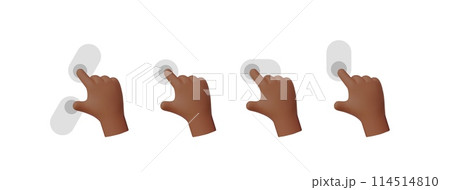 3D dark skin hand gesture icons for touch screen on isolated background. 3D dark skin hand gesture icons for touch screen on isolated background. 114514810