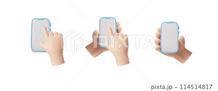 Holding phone in hands 3D vector set, touching mobile smartphone empty screen with forefinger, scrolling, swipe or click Holding phone in hands 3D vector set, touching mobile smartphone empty screen with forefinger, scrolling, swipe or click 114514817