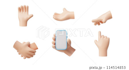 Hands gestures 3D vector set, hands emoji with a mobile phone, handshake, palm down, five fingers, pointer gestures Hands gestures 3D vector set, hands emoji with a mobile phone, handshake, palm down, five fingers, pointer gestures 114514853