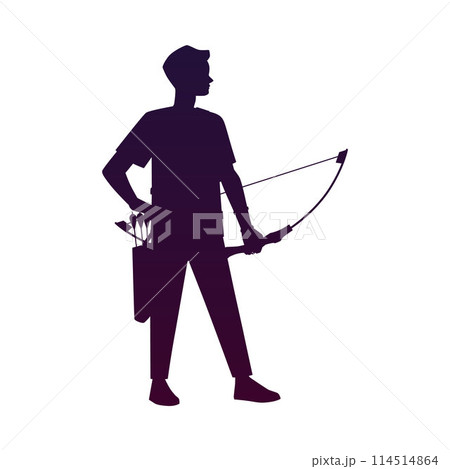Vector illustration black silhouette of a young archer with a sporting bow and arrows Vector illustration black silhouette of a young archer with a sporting bow and arrows 114514864