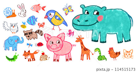 Animals set of child drawings Animals set of child drawings 114515173