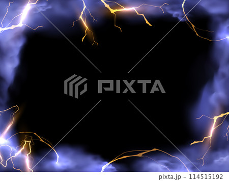 Blue smoke effect and orange lightning strikes frame background, storm cloud magical energy flash with fog border design Blue smoke effect and orange lightning strikes frame background, storm cloud magical energy flash with fog border design 114515192