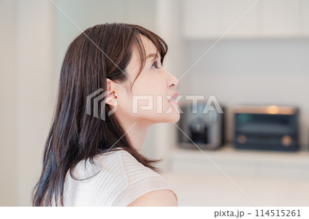家でリラックスをする若い主婦 家でリラックスをする若い主婦 114515261