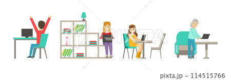 Business Man and Woman Worker and Staff Perform Office Duty Vector Set 114515766