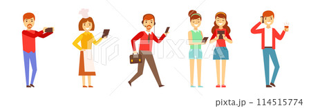 People Character Using Device and Gadget Vector Set 114515774