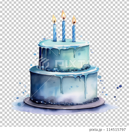 Blue Cake With Lit Candles 114515797