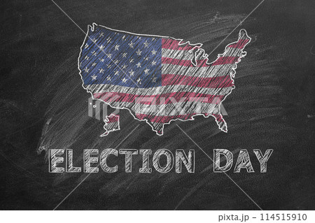 Election Day. Chalk Drawn U.S. Flag and Map on Blackboard 114515910