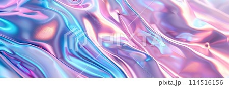 Abstract Fluid Art Background in Blue and Pink Hues with Holographic Effect 114516156