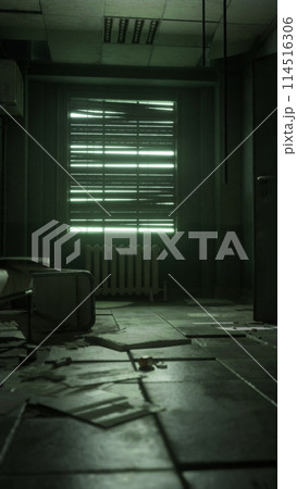 Dimly Lit Room With Radiator in Abandoned Hospital Dimly Lit Room With Radiator in Abandoned Hospital 114516306
