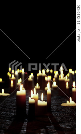 Group of Lit Candles on Floor Group of Lit Candles on Floor 114516436
