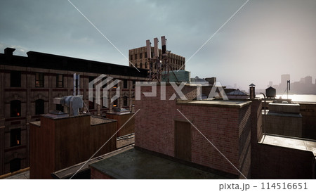A view of a city from the roof of a building 114516651