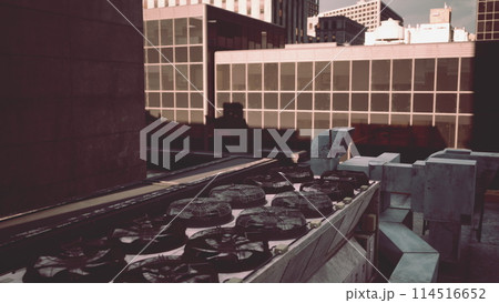 A view of a city from a roof of a building 114516652