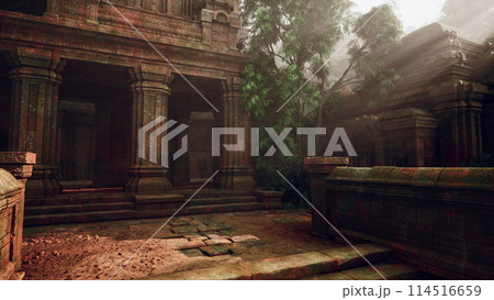 Ancient Temple Ruins Embedded in Dense Forest 114516659