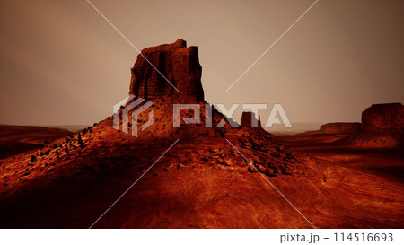 Massive Rock Formation Amid Desert Landscape Massive Rock Formation Amid Desert Landscape 114516693