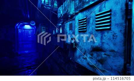 Mysterious Dark Alley With Blue Light Mysterious Dark Alley With Blue Light 114516705