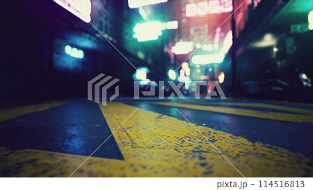 Soft blurred colorful light up Bokeh sign board along building in city nightlife Soft blurred colorful light up Bokeh sign board along building in city nightlife 114516813