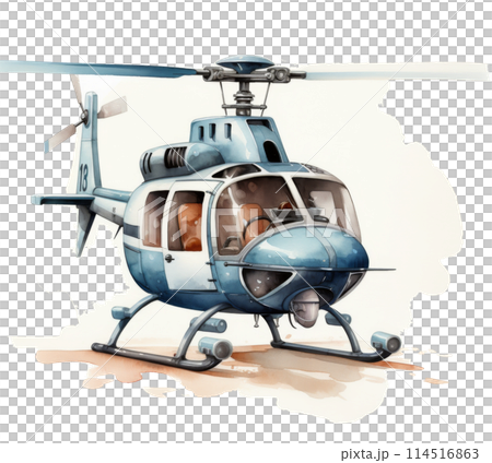 Watercolor Painting of a Helicopter on White Background 114516863