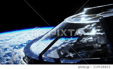 Animation of experimental starship leaving earth orbit, vertical 114516923