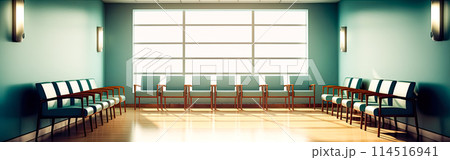 Aesthetic and clean modern clinic or vet waiting room with an empty poster 114516941