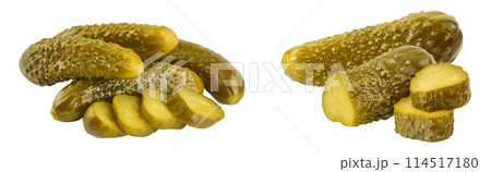 Marinated pickled cucumber isolated on white background with full depth of field Marinated pickled cucumber isolated on white background with full depth of field 114517180