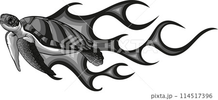 Monochrome sea turtle with flames on white background Monochrome sea turtle with flames on white background 114517396