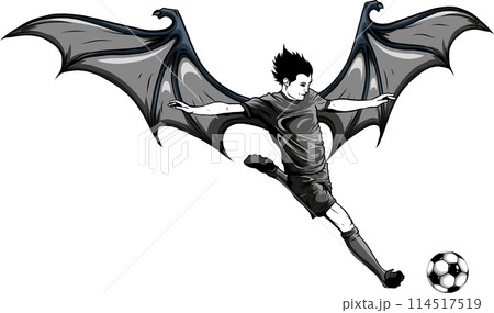 illustration of soccer player monochrome vector outline - black over white illustration of soccer player monochrome vector outline - black over white 114517519