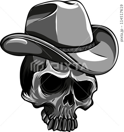 vector illustration of Skull cowboy monochrome on white background 114517619