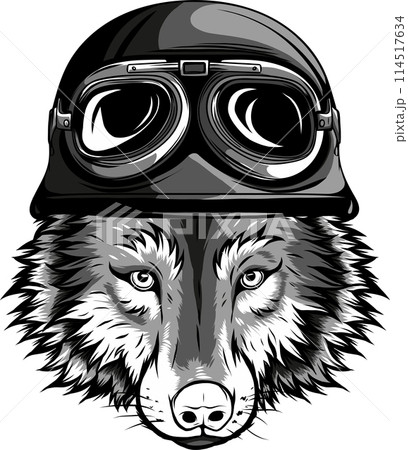 monochrome head of a wolf with helmet vector illustration monochrome head of a wolf with helmet vector illustration 114517634