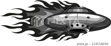 vector illustration of monochrome ufo with flames 114518030