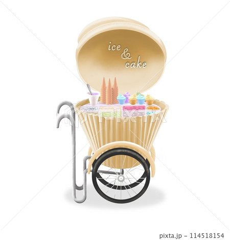 Hand Painted Street Food Cart Fruit Ice Cream Cart. Market Cart Illustration. Hand Painted Street Food Cart Fruit Ice Cream Cart. Market Cart Illustration. 114518154