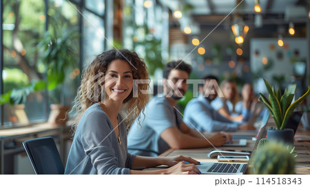 International executive business at boardroom meeting table. 114518343