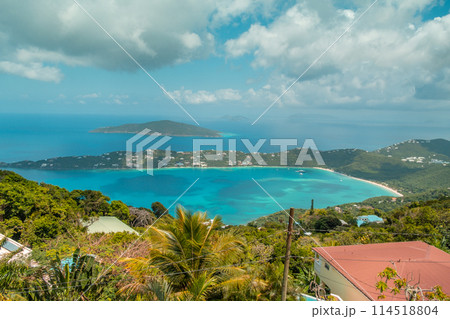 Viewpoint over St Thomas US Virgin Islands with panorama over Magens Bay Beach 114518804