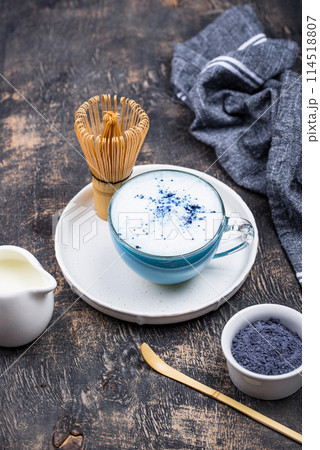 Blue matcha latte with milk Blue matcha latte with milk 114518807