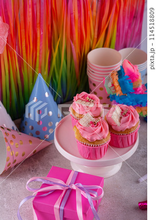 Birthday party concept with cupcake 114518809