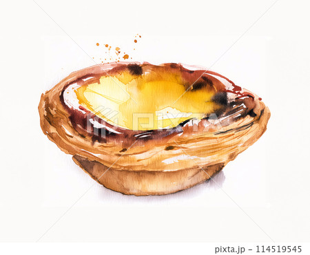 Watercolor of "Pastel de nata", typical pastry from Lisbon - Portugal, isolated on white background 114519545