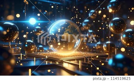 Quantum physics concept of atoms interactions. Generative Ai 114519625