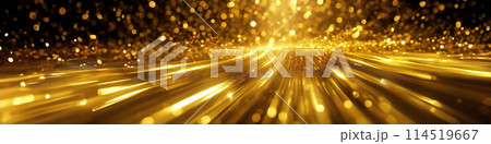 A dazzling array of golden lights emanates in a dynamic, starburst pattern, symbolizing energy and innovation 114519667