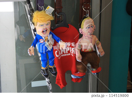 Donald Trump and Vladimir Putin puppets in a store 114519800