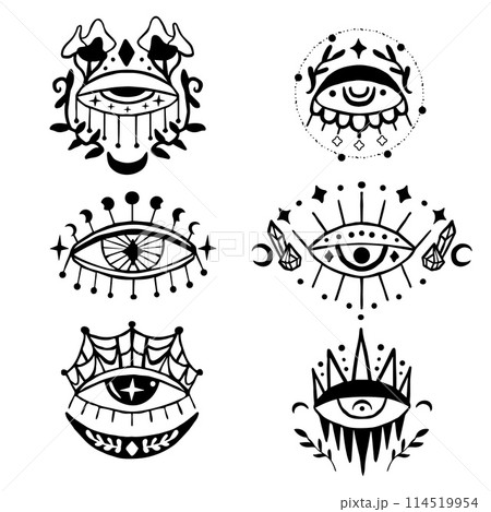 Doodle set of mystic eyes. Boho alchemy designs. Doodle set of mystic eyes. Boho alchemy designs. 114519954