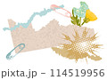 Vector collage banner of torn paper. Modern trendy retro style. Torn paper, dandellions, rip notebook sheets, craft notepaper, old grunge paper.	 114519956
